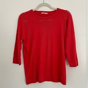 Sessun Coral Red Pullover Sweater 3/4 Sleeve Size Small